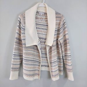 Croft & Barrow cardigan sweater Large knit open front stripes gray cream Tan